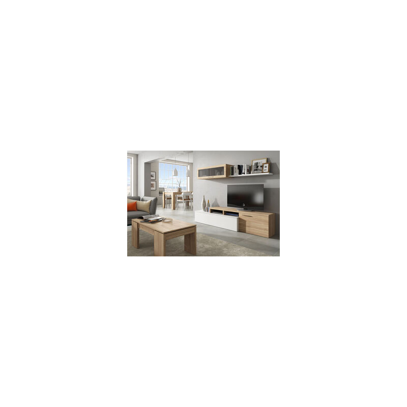 foto del prodotto kit parete attrezzata mobile basso tv cm.200x41x44 rovere soggiorno vetrinetta