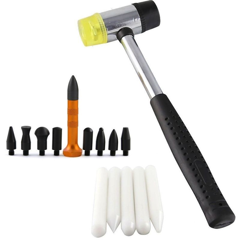 foto del prodotto kit pdr 15 pezzi completo riparazione ammaccature carrozzeria auto professionale con martello