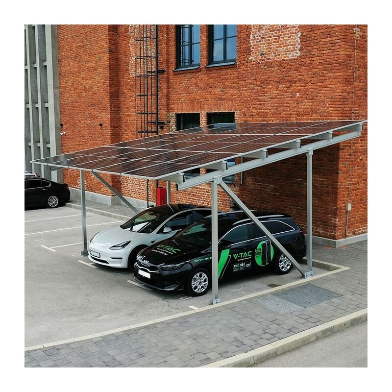 foto del prodotto kit pensilina fotovoltaica solare per 2 posti auto carport tettoia in metallo per montaggio pannello fotovoltaico