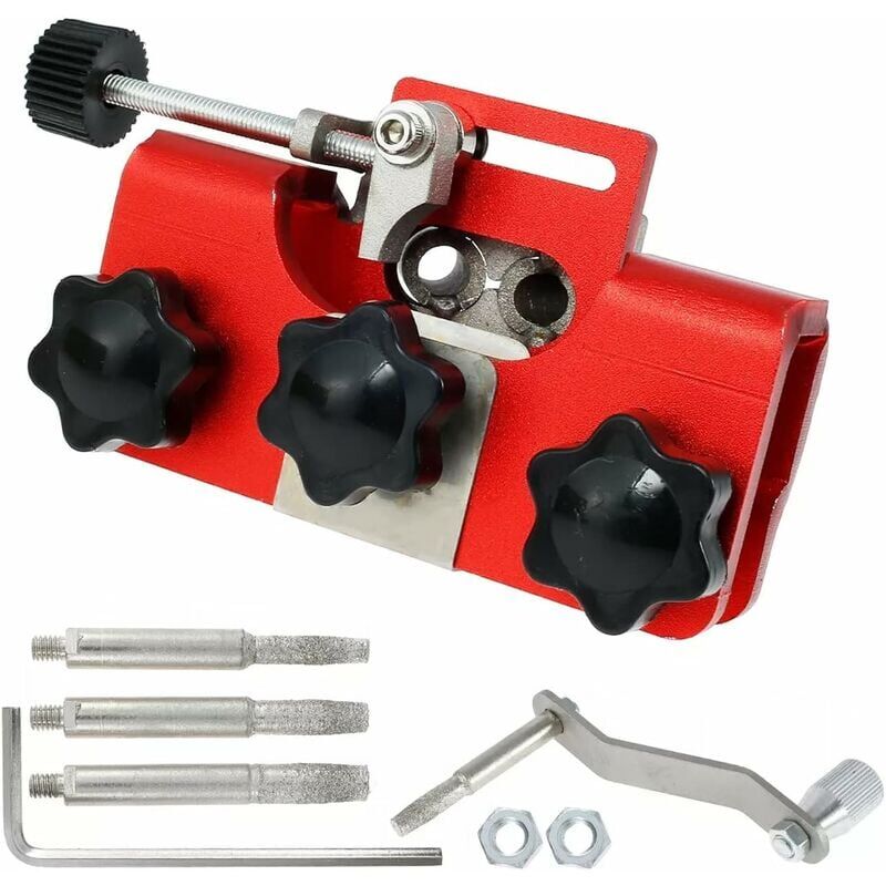foto del prodotto kit per affilare la motosega con 3 testine di affilatura, affilatrice per catene per motoseghe, manovella portatile, affilatrice per tutti i tipi di