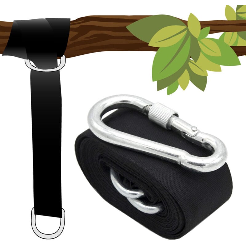 foto del prodotto kit per appendere sedia sospesa 150kg ad albero 1 cinghia 300x5cm fissaggio nero