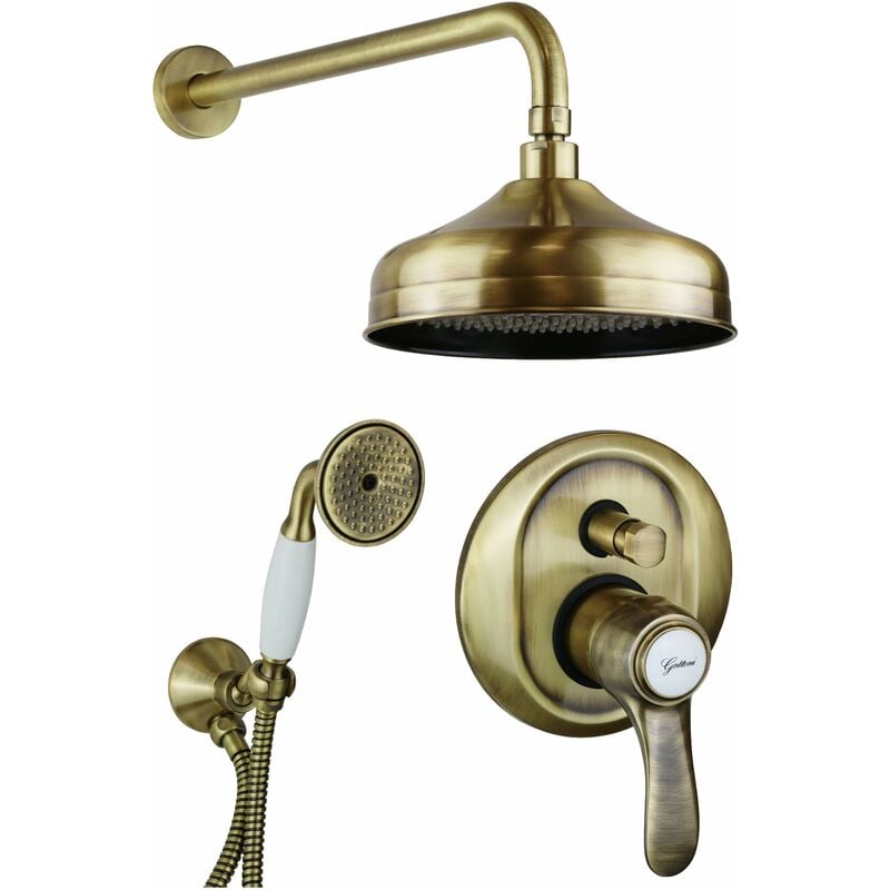 foto del prodotto kit per bagno in colore bronzo con soffione e miscelatore doccia gattoni antigua 3490 pdv0 bronzo