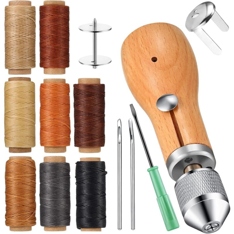 foto del prodotto kit per cucire la pelle, ago versatile per pelle con 8 fasci di fili, set di strumenti per cucire a mano, con filo cerato, per cucire pelle e tela