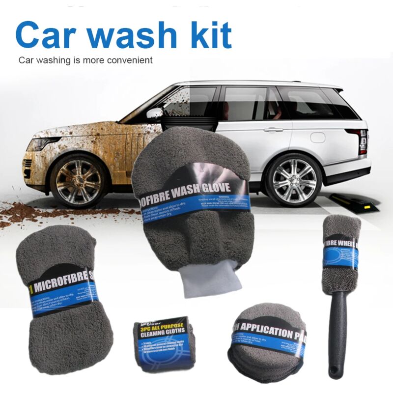 foto del prodotto kit per la pulizia dell auto cura dell auto 9 pezzi, inclusi asciugamani in microfibra e tamponi applicatori 