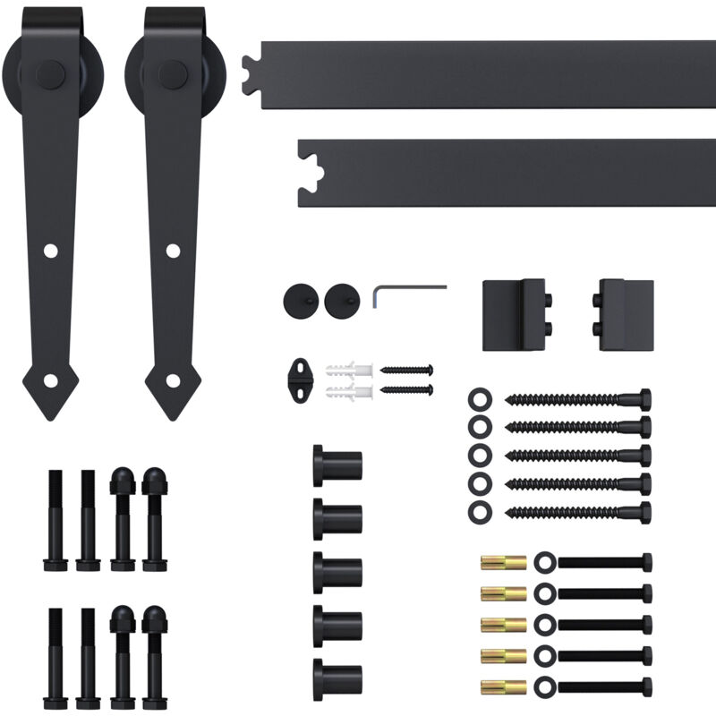 foto del prodotto kit per porta scorrevole con binario 200cm e rotelle stile rustico nero homcom