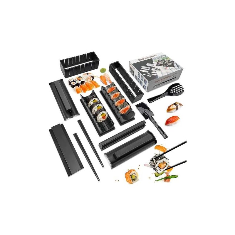 foto del prodotto kit per preparare il sushi, sushi maker, 12 pezzi, set di utensili per sushi in plastica, rotolo di riso per sushi