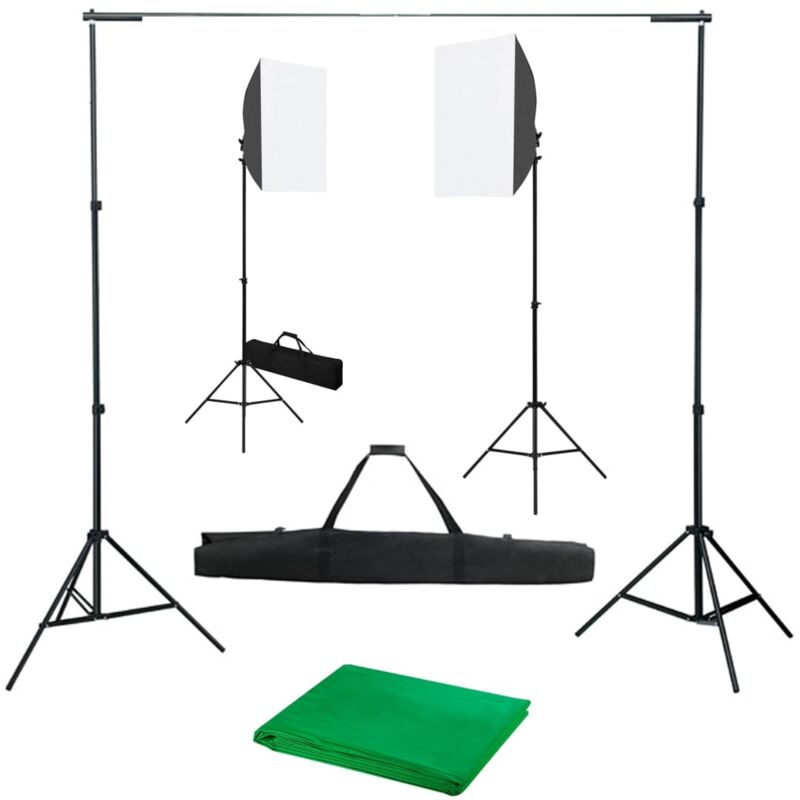 foto del prodotto kit per studio fotografico con luci softbox e fondale vidaxl
