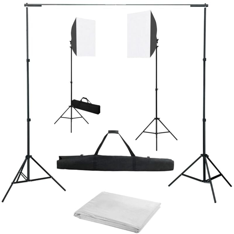 foto del prodotto kit per studio fotografico con luci softbox e fondale vidaxl