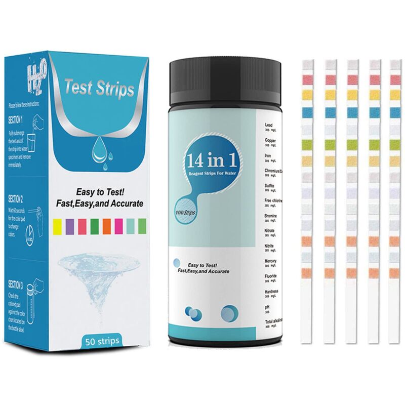 foto del prodotto kit per test dell acqua potabile 14 in 1 kit per test dell acqua potabile, piscina e spa per durezza, ph, piombo, ferro, rame, cloro, fluoro e