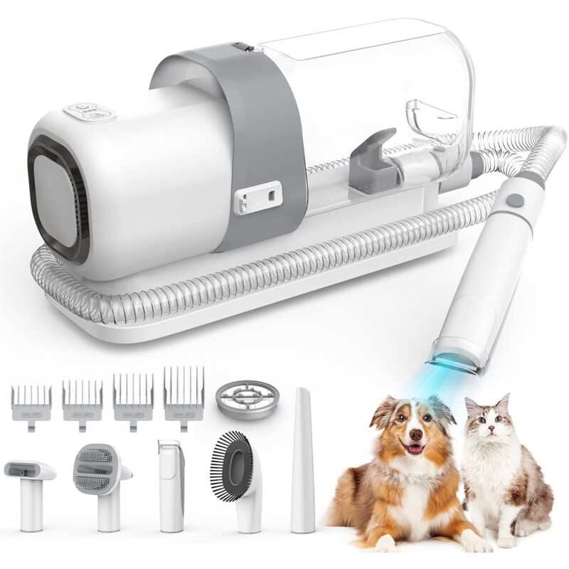 foto del prodotto kit per toelettatura animali e aspirazione con aspirapolvere, tosatrice professionale per cani e gatti a pelo lungo, 5 strumenti per toelettatura,