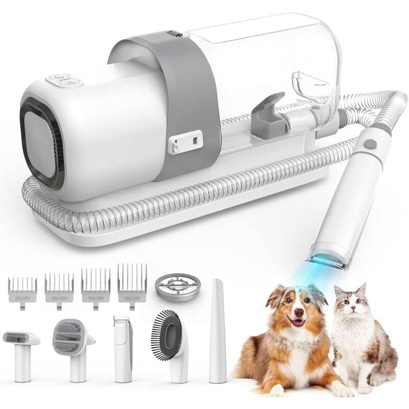 foto del prodotto kit per toelettatura animali e aspirazione con aspirapolvere, tosatrice professionale per cani e gatti a pelo lungo, 5 strumenti per toelettatura, tosatrice per cani con aspirapolvere (2,3 litri)