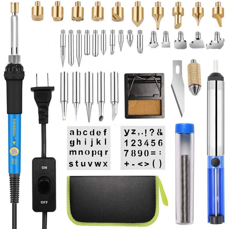 foto del prodotto kit pirografia su legno, kit di strumenti per incisione, 54 pezzi kit pirografia su legno 60 w temperatura regolabile per pirografia saldatura fai da