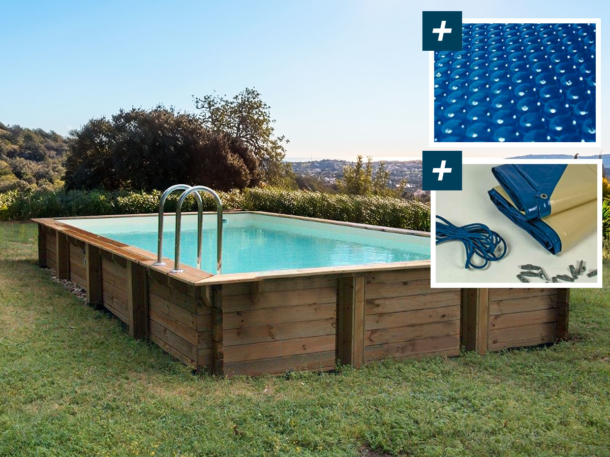 foto del prodotto kit piscina in legno quot tampa quot 7,20 x 4,20 x 1,44 m copertura a bolle 400 copertura invernale 280 g m .