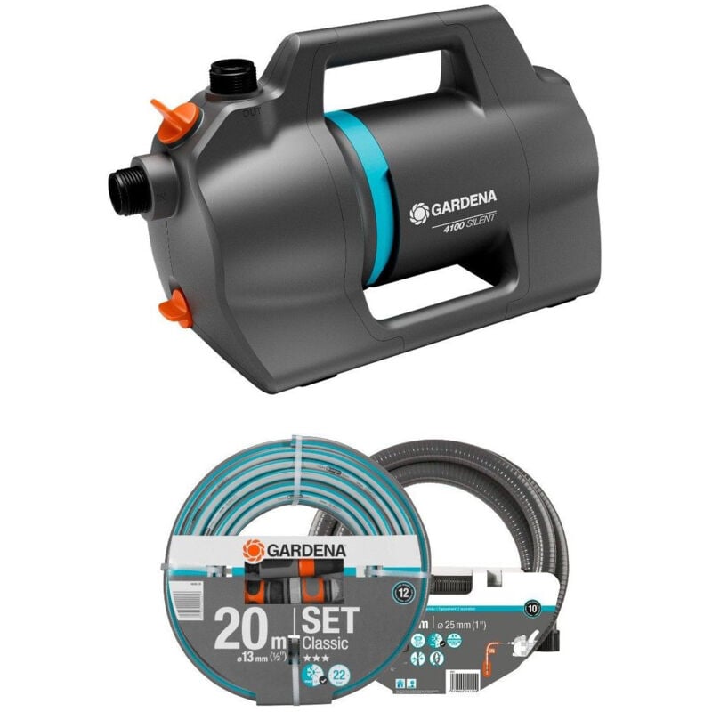 foto del prodotto kit pompa irrigazione di superficie 4100 silent con attrezzatura di aspirazione gardena 9052 20