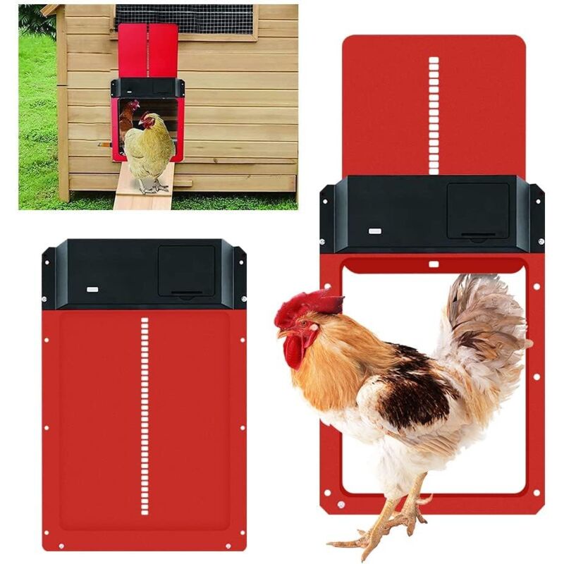 foto del prodotto kit porta automatica per pollaio crediri, porta automatica per pollaio a batteria con timer e sensore di luce rosso 