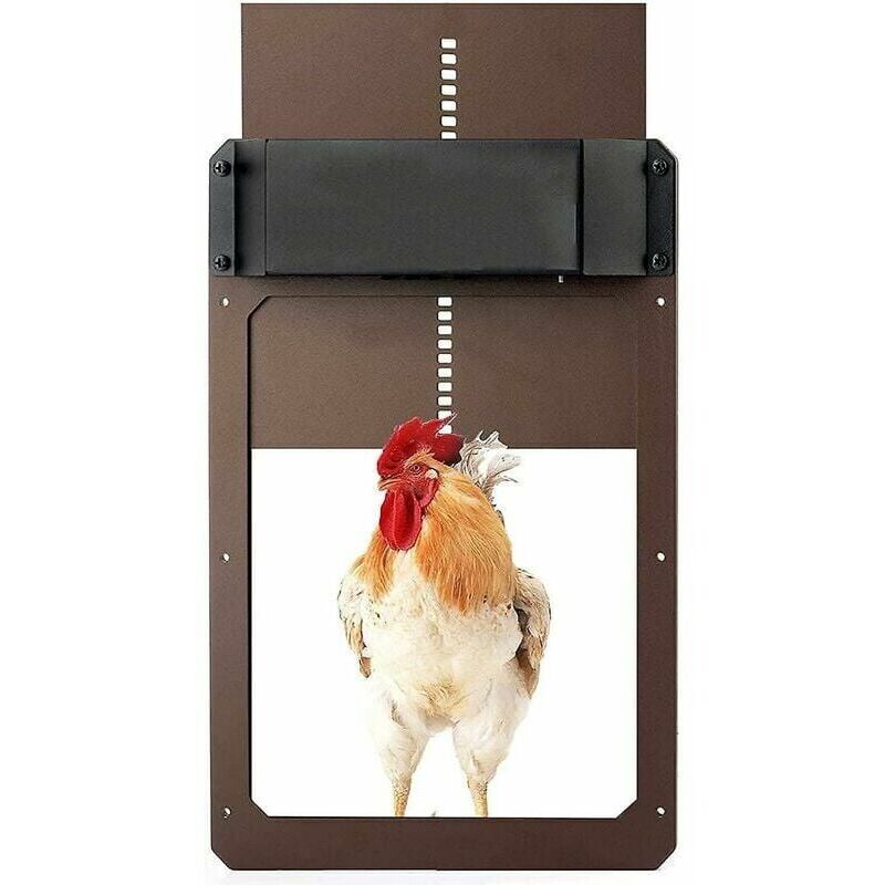 foto del prodotto kit porta automatica per pollaio, porta automatica per pollaio alimentata a batteria con timer e sensore di luce, accessori per pollaio