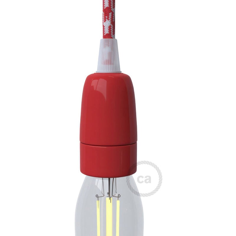 foto del prodotto kit portalampada e14 in porcellana rosso