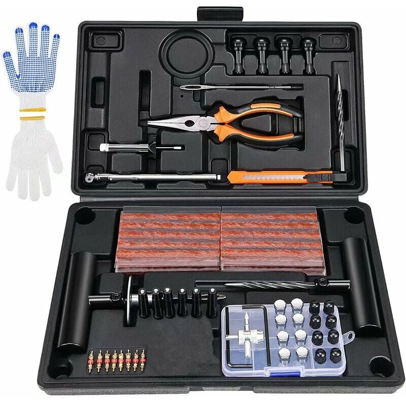 foto del prodotto kit professionale per la riparazione di pneumatici per moto, 100 strumenti portatili per forature per auto e quad