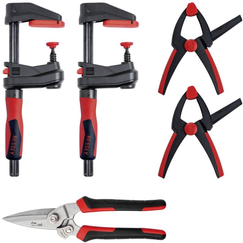 foto del prodotto kit promozionale con utensili di serraggio e taglio per molte applicazioni bessey set1 a apertura max. 150 mm misura