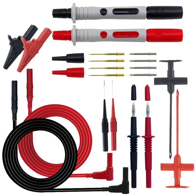foto del prodotto kit puntali multimetro 10 pz. cavi multimetro con clip a coccodrillo, sonde e ganci di prova, spina a banana per pinza multimetro