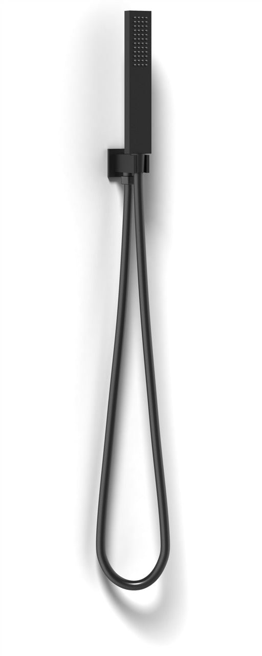 foto del prodotto kit quadrato doccetta e supporto con presa acqua nero opaco