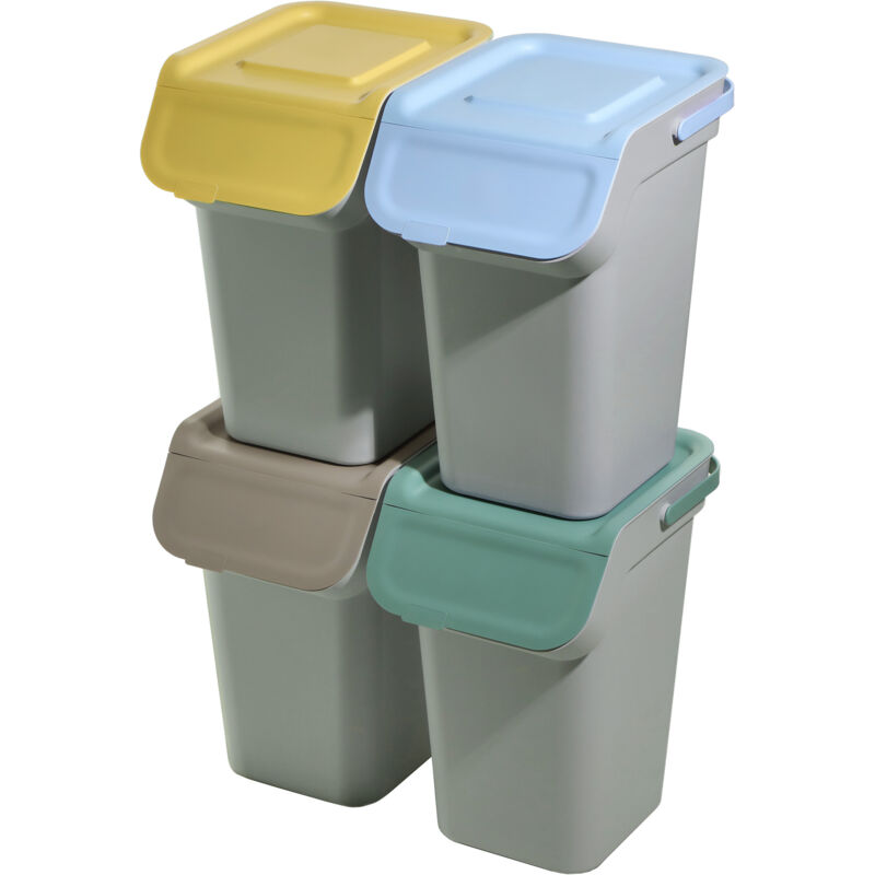 foto del prodotto kit raccolta differenziata con coperchio ermetico, pattumiera da 25 l, pattumiera da cucina, grigio scuro, 4 x 25 l kadax