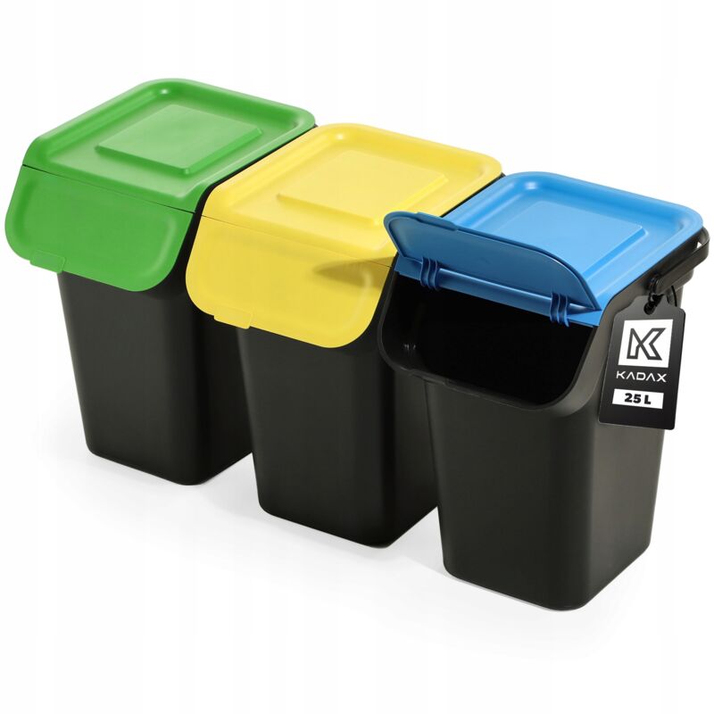 foto del prodotto kit raccolta differenziata con coperchio ermetico, pattumiera da 25 l, pattumiera da cucina, nero, 3 x 25 l kadax
