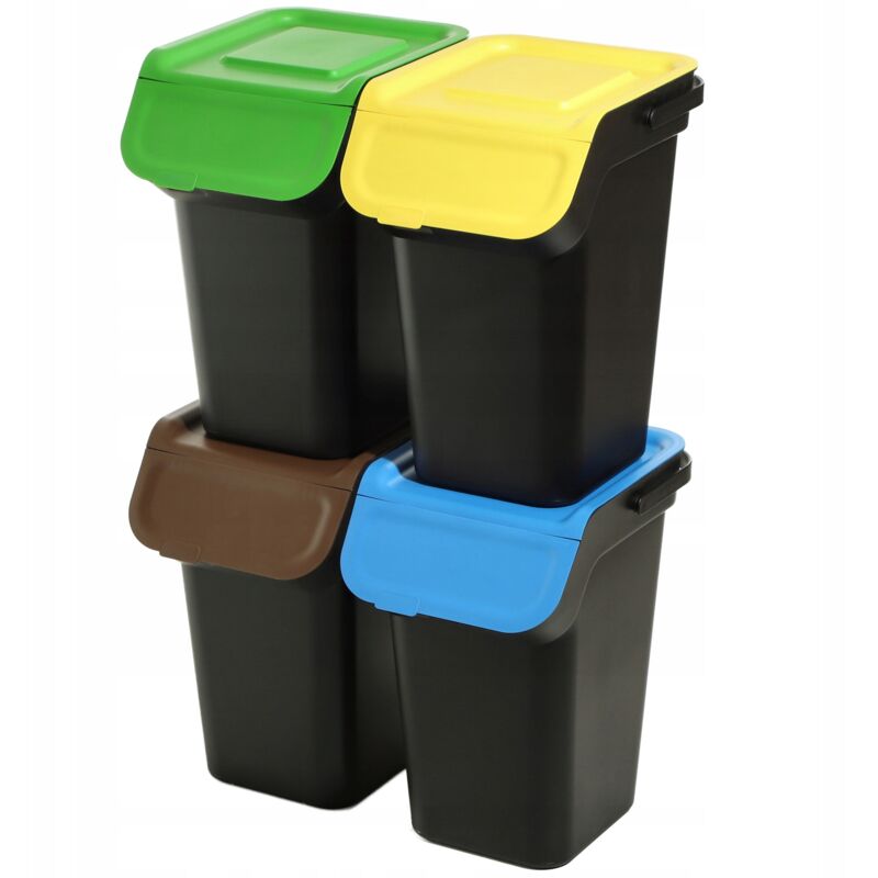 foto del prodotto kit raccolta differenziata con coperchio ermetico, pattumiera da 25 l, pattumiera da cucina, nero, 4 x 25 l kadax