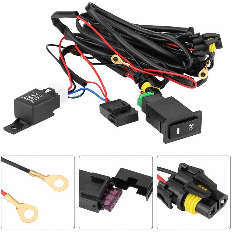 foto del prodotto kit rel fusibile cablaggio cablaggio interruttore fendinebbia led universale per auto 12v