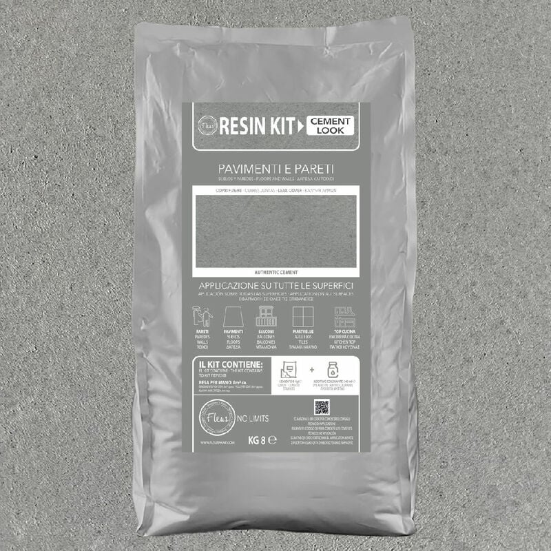 foto del prodotto kit resina cemento fleur in polvere per pavimenti pareti piastrelle - colore whale song - formato 8 kg