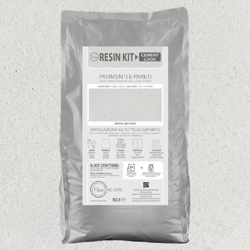 foto del prodotto kit resina cemento fleur in polvere per pavimenti pareti piastrelle formato 8 kg colore grey white