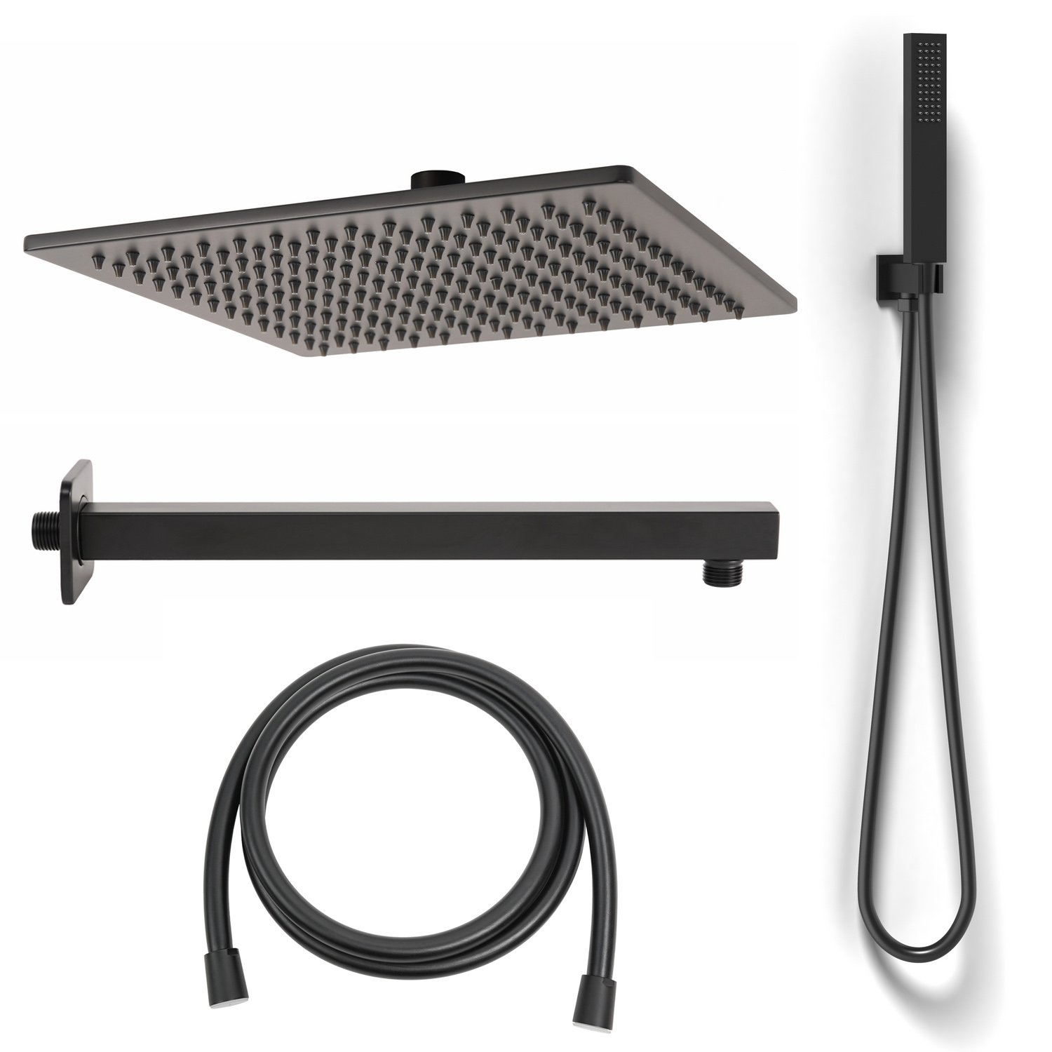 foto del prodotto kit restyling doccia quadrato 1 getto nero opaco in ottone e acciaio inox aisi 304 verniciati mod. kit black quadrato