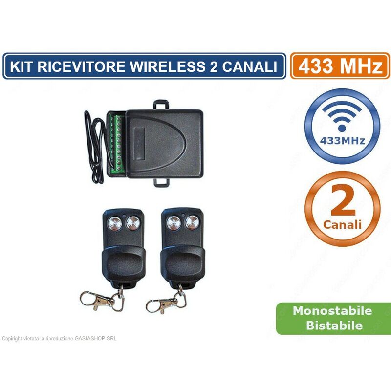 foto del prodotto kit ricevitore wireless 433mhz centralina 2 telecomandi monostabile bistabile