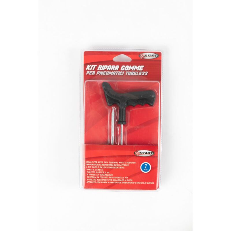 foto del prodotto kit ripara gomme 7 pz. adatto a tutti gli pneumatici tubeless per auto, moto, scooter