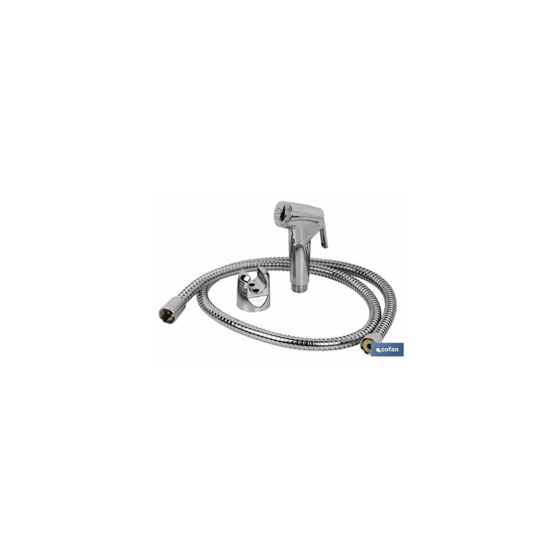 foto del prodotto kit rubinetto doccia cromato con pulsante gancio flessibile