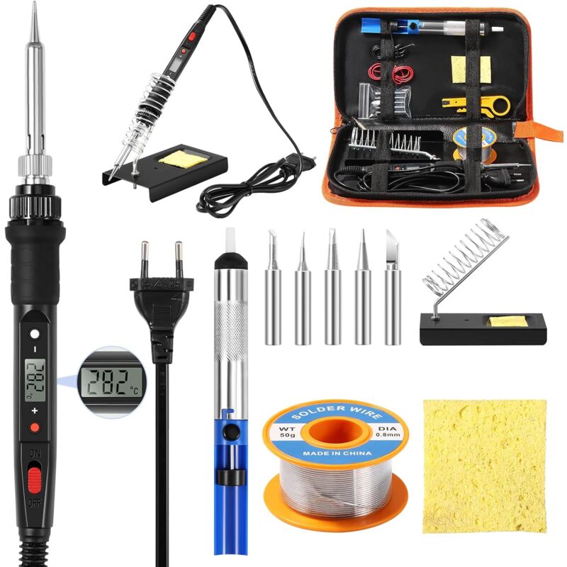 foto del prodotto kit saldatore elettrico da 60 w, strumenti per saldatura, temperatura regolabile 200 450 c, con pistola per saldatura, 5 punte per saldatura, pompa