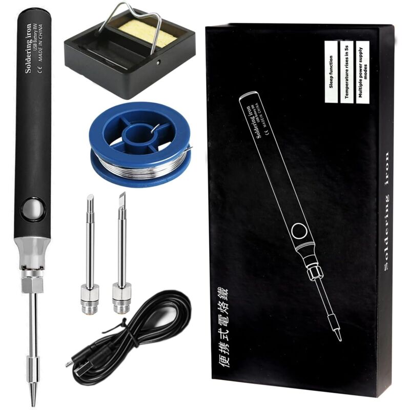 foto del prodotto kit saldatore, strumenti di saldatura da 8 w con temperatura regolabile 330 450 , saldatore elettrico senza fili, cavo di ricarica usb, supporto per