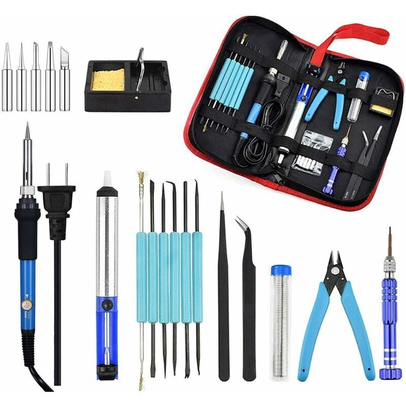 foto del prodotto kit saldatore, strumento di saldatura a temperatura regolabile da 60 w per dispositivi elettronici con pompa dissaldante, supporto per saldatore,