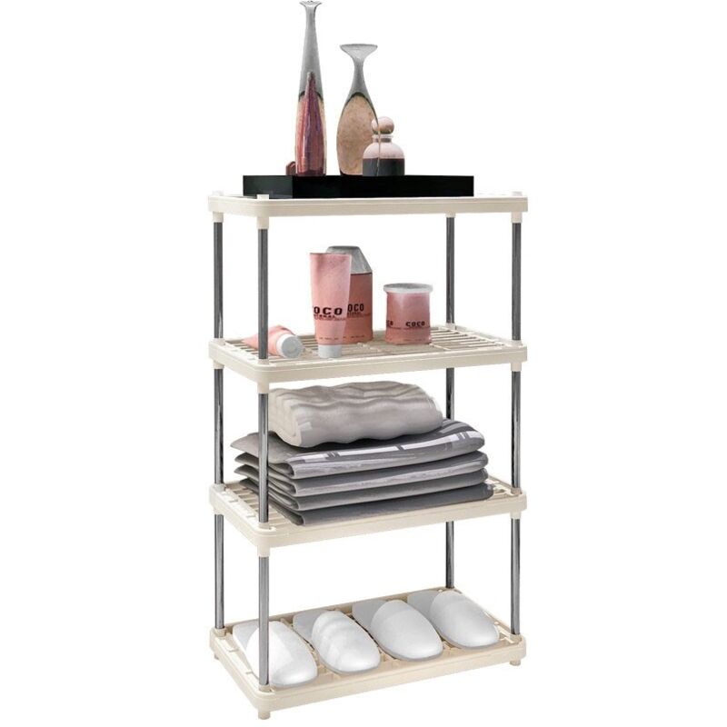 foto del prodotto kit scaffali 4 ripiani in metallo plastica portaoggetti scaffalatura