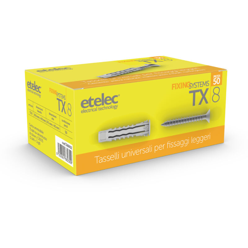 foto del prodotto kit scatola 50 tasselli universali tx8 nylon 8x40 mm vite 5x45 mm