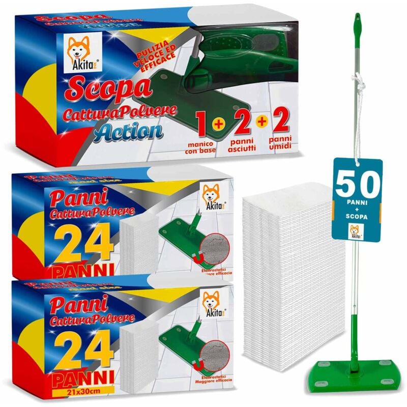 foto del prodotto kit scopa akitaink con 50 panni pulizia profonda facile