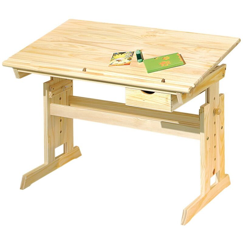 foto del prodotto kit scrivania pino tavolo da disegno inclinabile in legno cameretta dei bambini