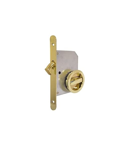foto del prodotto kit serratura per porta scorrevole rosetta tonda con nottolino, ottone lucid
