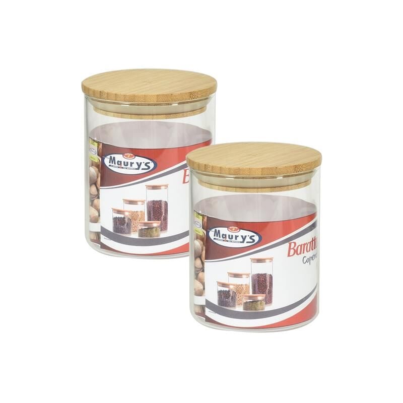 foto del prodotto kit set 2 pz maury s barattolo cucina in vetro tappo ermetico bamboo 10 x h13 cm