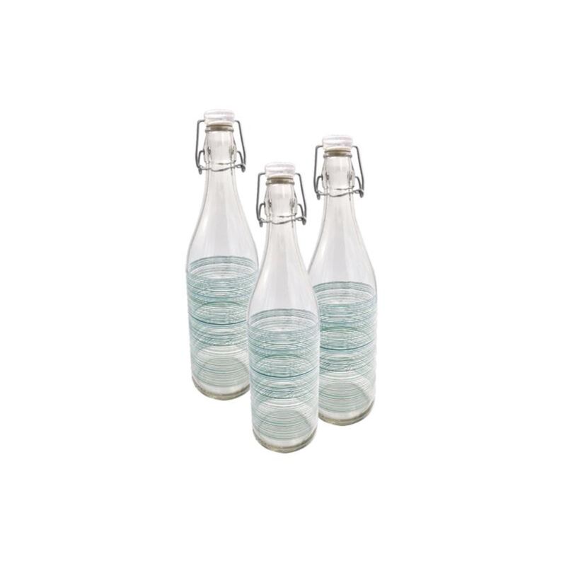 foto del prodotto kit set 3 pz bottiglia in vetro circle 1lt con tappo a chiusura ermetica