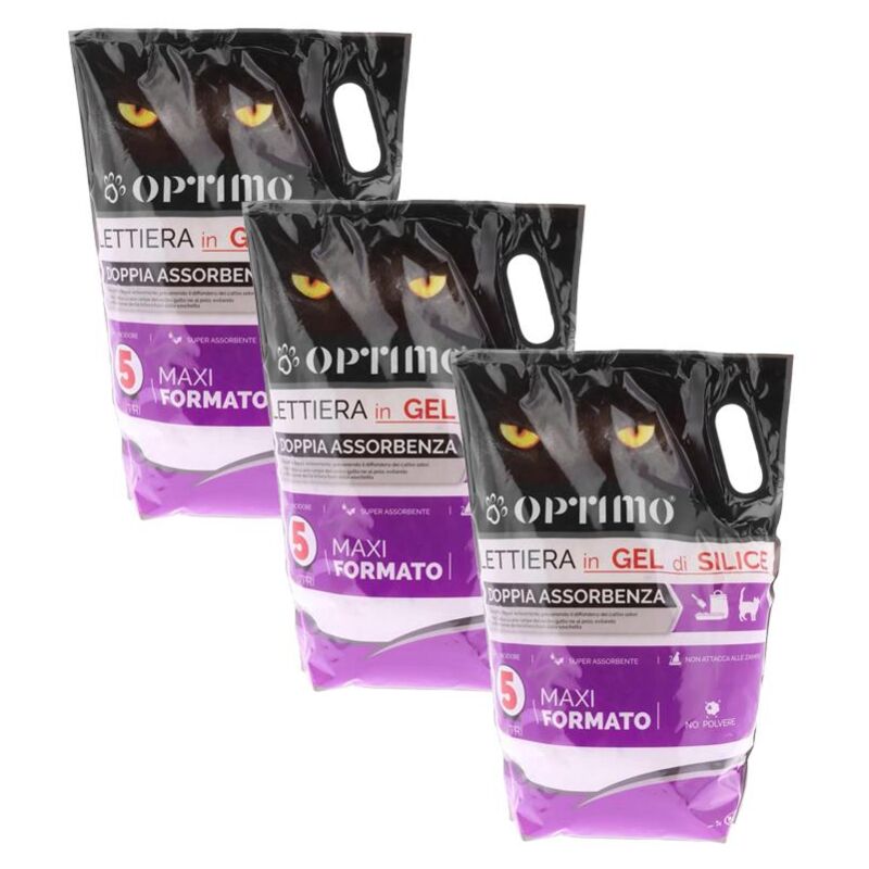 foto del prodotto kit set 3 pz optimo lettiera per animali in gel di silice con assorbenza di 5 l