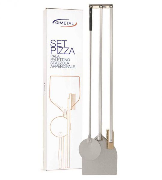 foto del prodotto kit set 4 pz pizza fatta in casa pala palettino spazzola lungh. 120 cm acciaio alluminato made in italy qualit professionale