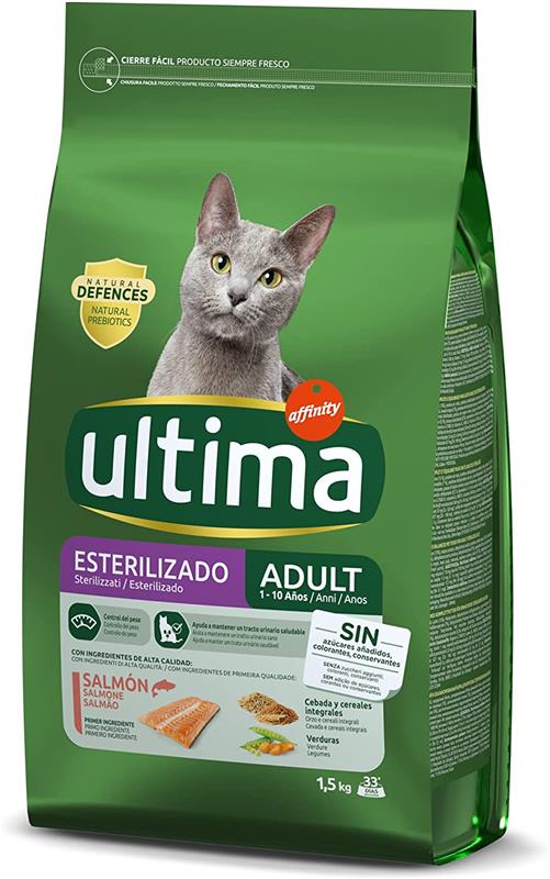 foto del prodotto kit set 4 pz ultima cat croccantini per gatti adulti sterilizzati salmone