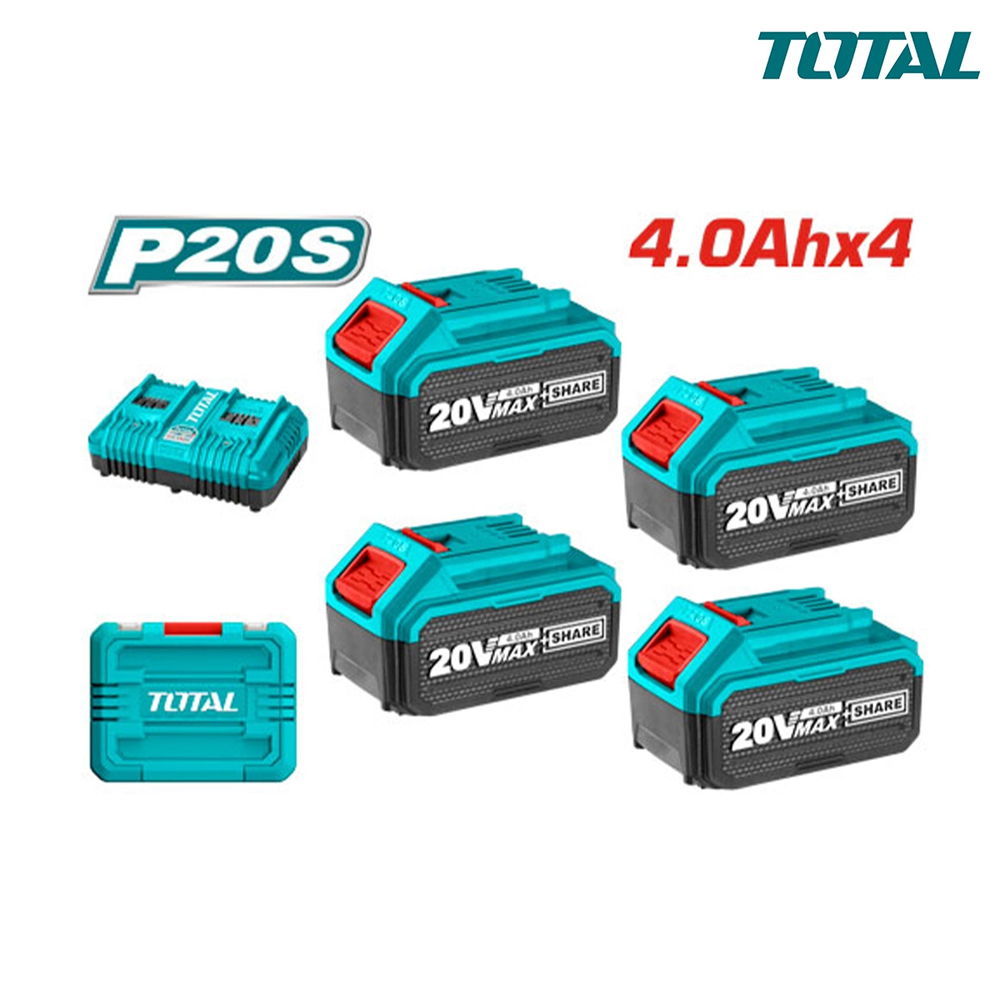 foto del prodotto kit set 4pz batterie 4ah caricabatterie rapido doppio p20s ioni al litio total