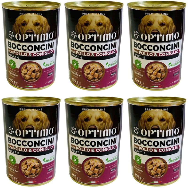 foto del prodotto kit set 6 pz optimo bocconcini per cane al gusto pollo e coniglio da 400 gr